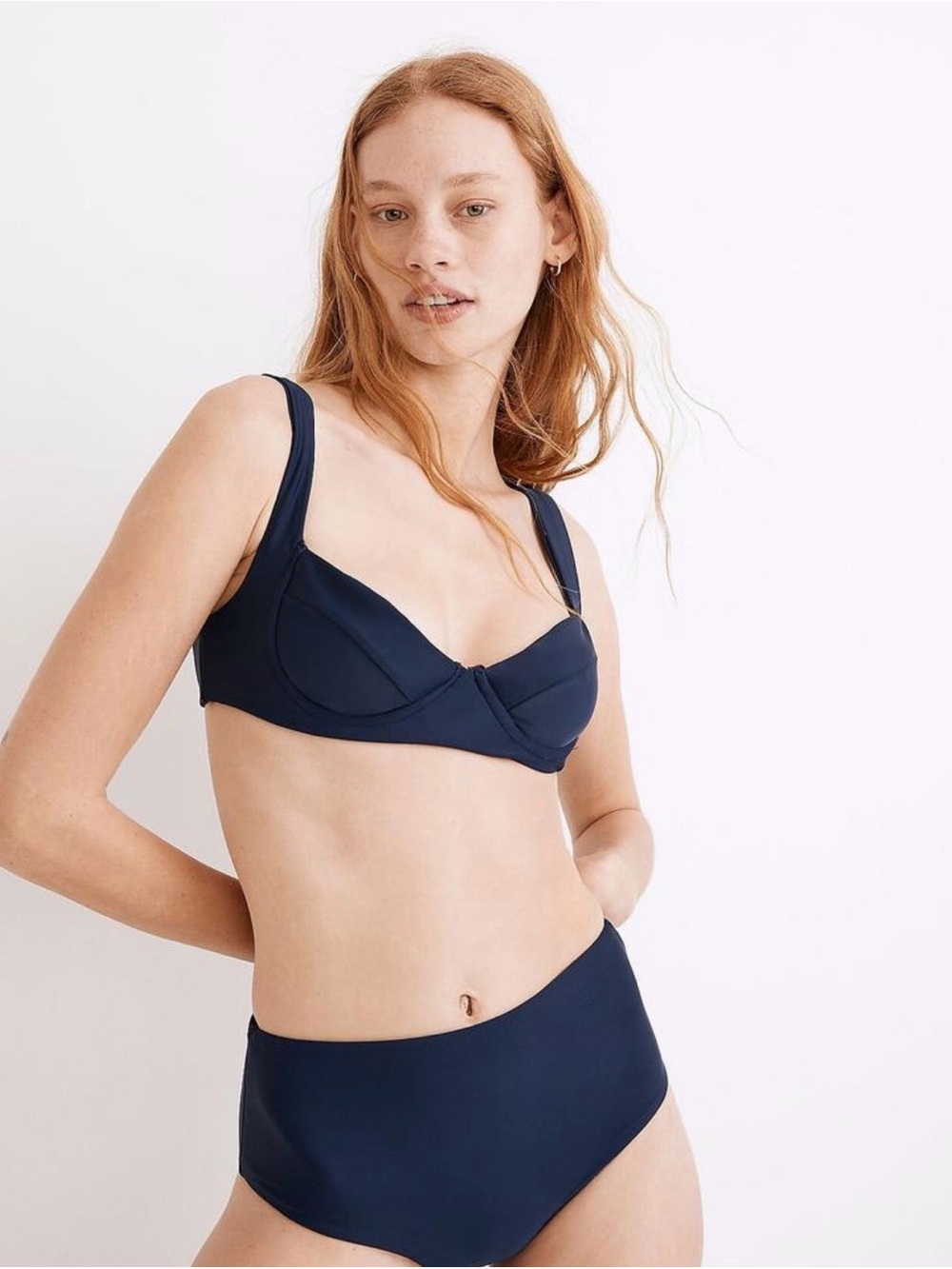 JADE Swim Caro Bikini Top Navy Size Large NWT Minimalist Luxury Swimwear